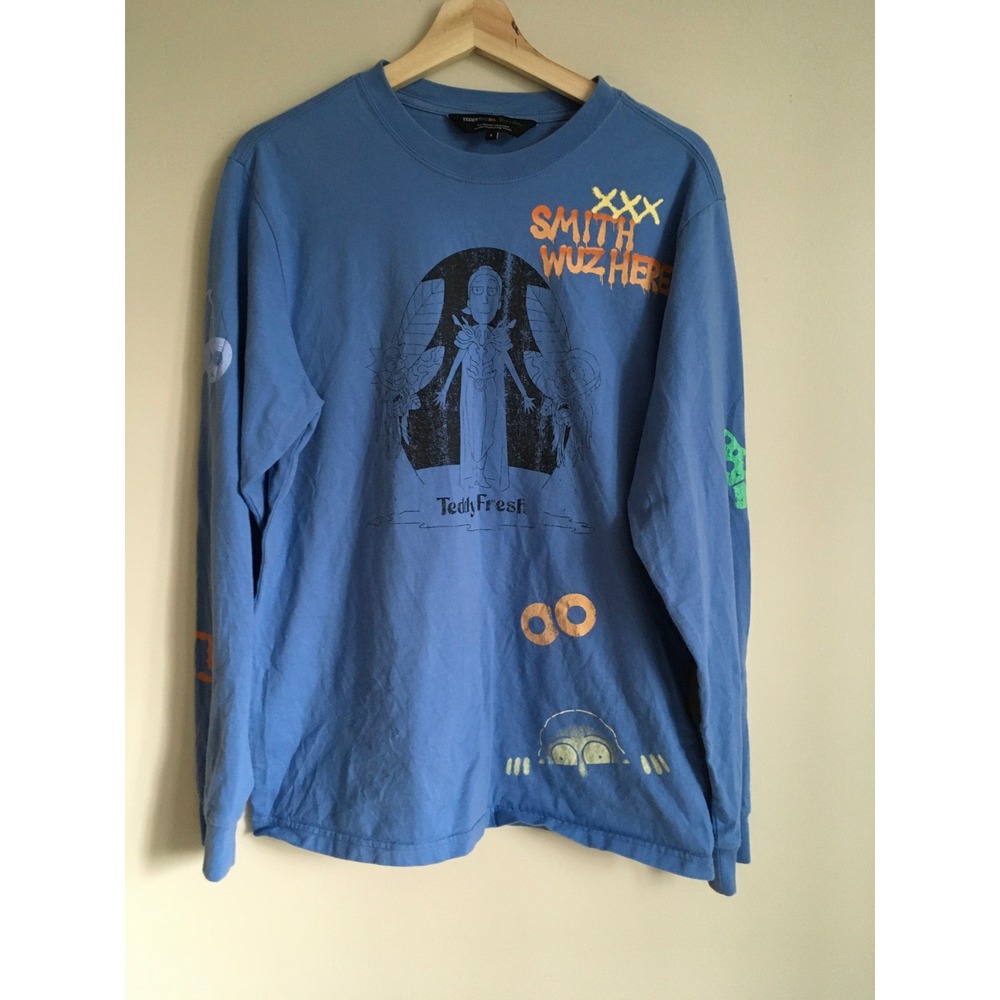 Teddy Fresh Rick and Morty Queen Summer Tee Mens Small Blue Long sleeve